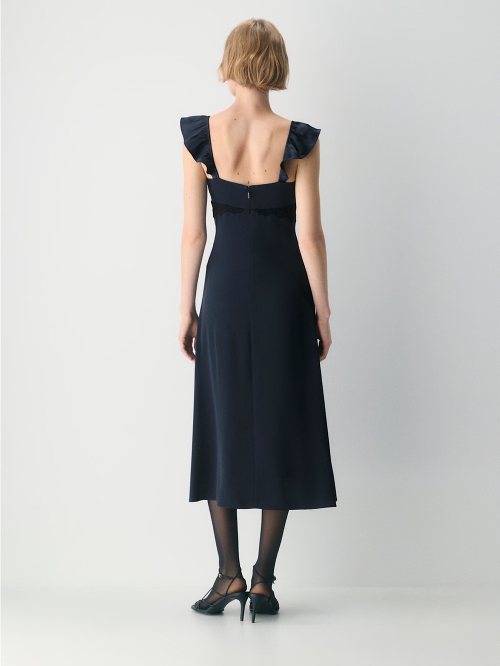NWT Aritzia “Magnate Satin Dress” in dark night navy by Wilfred - Picture 5 of 11